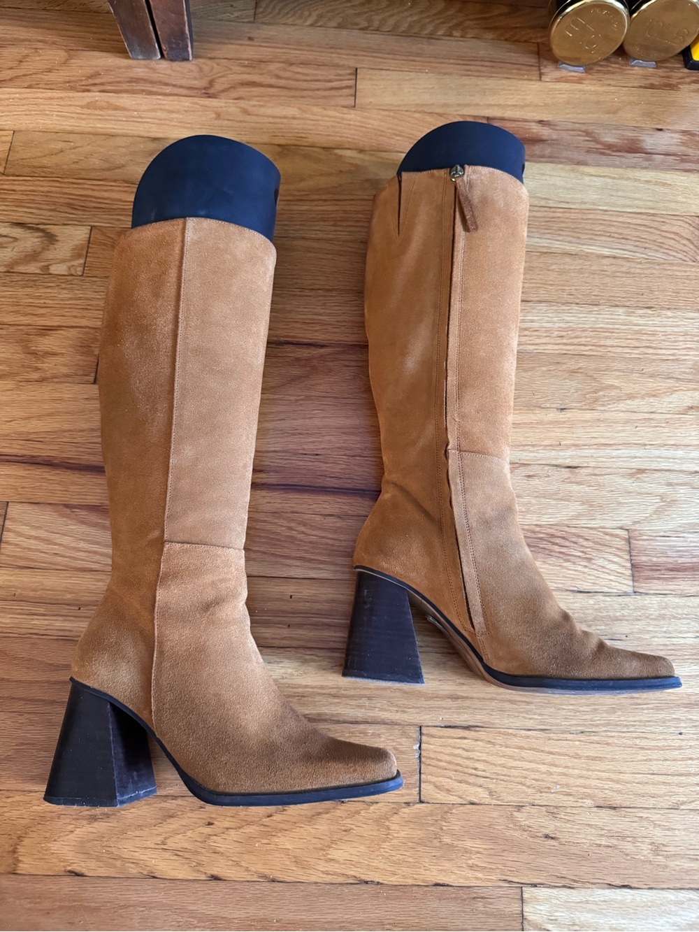 Feners suede square toe knee boots
